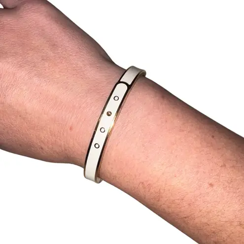 Henri Bendel Gold Tone White Enamel Hinged Belt Bangle Bracelet Women