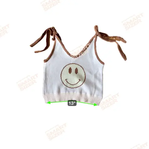 MISS SPARKLING Knit Happy face sweater tankTank Top Tie Shoulder Brown Cream White Size M