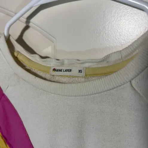 Marine layer Rainbow Wave Terry Sweatshirt Womens XS Crop Cotton Colorful Stripe