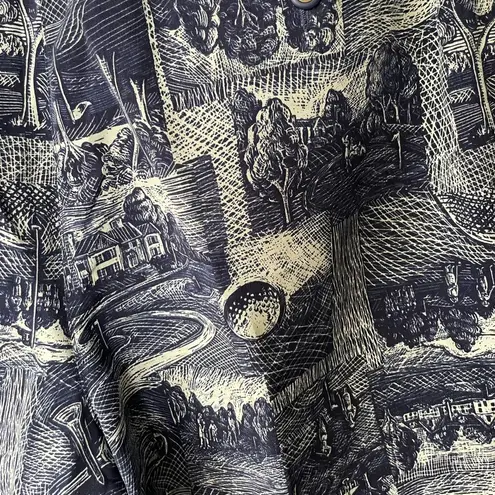 Vintage Navy Blue Flowy Pleated Golf Print Long Bermuda Shorts Fits Size 6