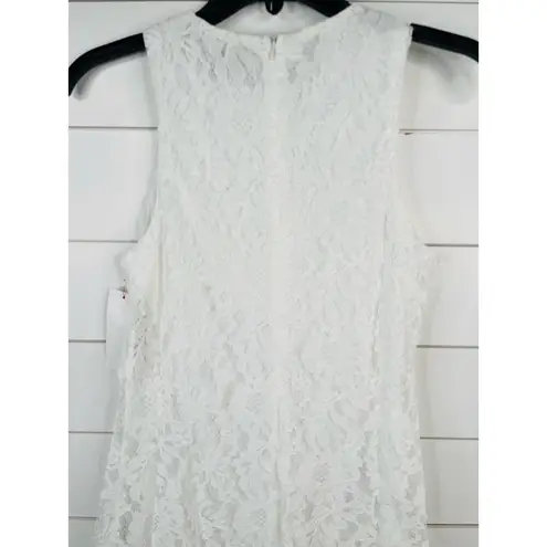 Aura Sleeveless White Lace Crew Neck Maxi Dress Boutique XS Illusion Hem