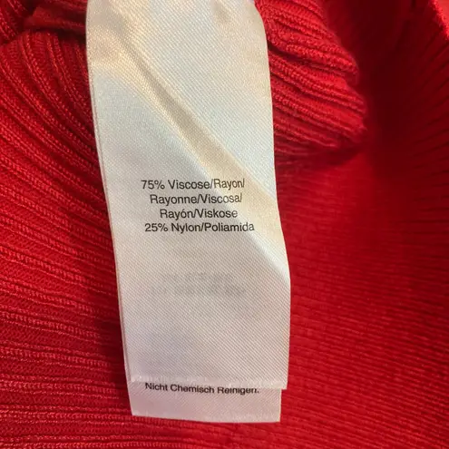 DKNY  Cozy Fall Red Ribbed Knit Long Sleeve Fitted Pullover Turtleneck Sweater