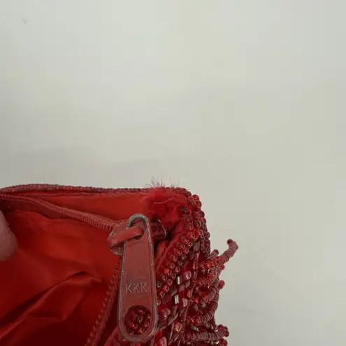 La Regale *Flaws* Vintage Red Beaded Clutch Fringe Small Evening Bag Formal