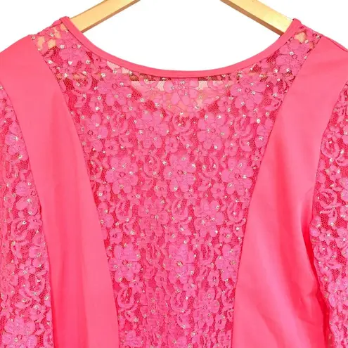 Body Wrappers Drapey Lace Panel Tunic Top Sparkly Rose Pink M #629 Praise Dance