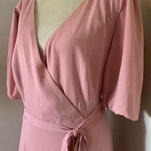 Fame and Partners Georgette Blush Pink V-Neck Wrap Gown Cocktail Dress Size 14