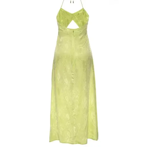 AFRM Radish Dress in Lime Green Snake Jacquard Midi Halter Front Cutout Slip NWT