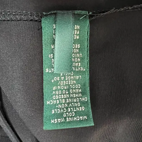 Ralph Lauren Lauren  Dress 14 Black Sheath Faux Wrap V-Neck 3/4 Sleeve Flattering