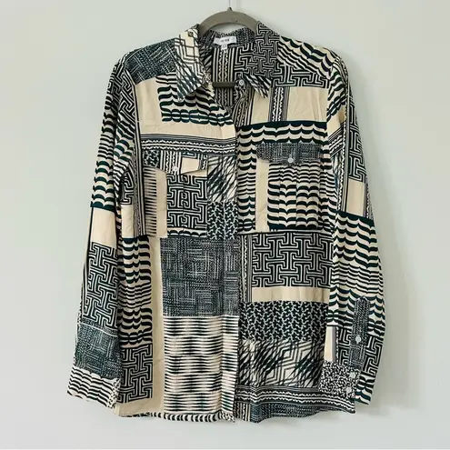 Reiss Kristen Light Ground Ditsy Shirt Blouse Green Cream NWOT 6