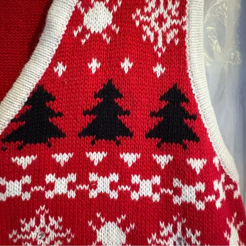 Vintage Reindeer Vest Sz Med Winter Alpine Nordic Sweater Holiday Editions Red