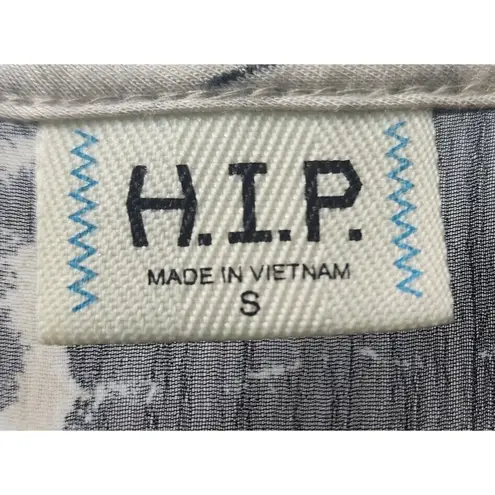 H.I.P. Tunic Top Blouse Sheer Panel 3/4 Sleeve Casual Beige Black Size S