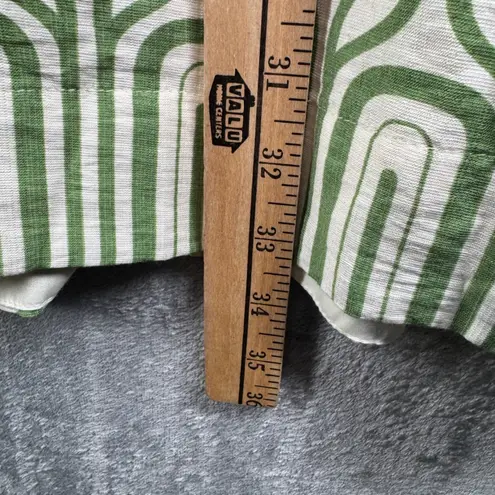 Avara Emmaline Dress Medium Green White Puff Sleeve Geometric Mod Retro Boho