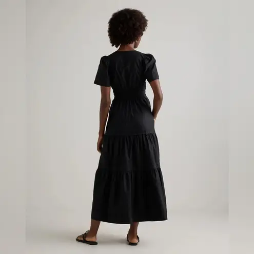 Quince 100% Organic Cotton Black Short Sleeve Poplin Tiered Maxi Dress Medium