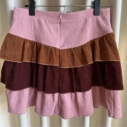 Francesca's Francesca’s Alya pink and brown ruffle mini skirt