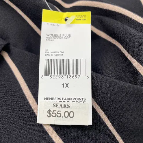 NEW Simply Emma Plus Size Gaucho Wide Leg Crop Pants Black Taupe Stripe Belted