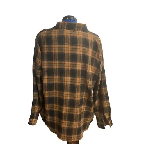 Blooming Jelly Women’s Plaid Shirt Size Medium OVERSIZED Brown Gold New With Tag