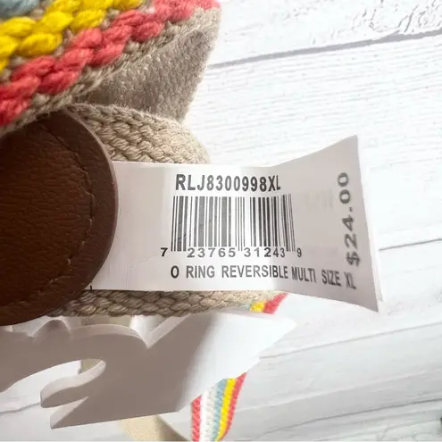 Relic NWT Colorful Woven Belt with Silver O Ring Closure Reversible Neutral Tan