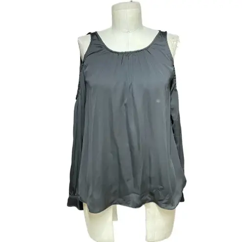 L'Academie  Black Cold Shoulder Satin‎ Long Sleeve Top Size XS