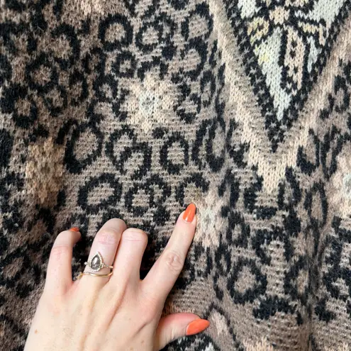 Wool and Mohair Blend Oversized Floral Double Knit Sweater Made in Italy Size XL Brown