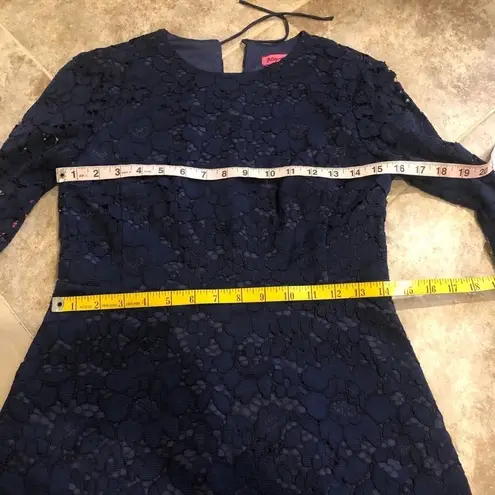 Betsey Johnson 🆕  lace bell long sleeve mini dress 4 navy blue floral stretch