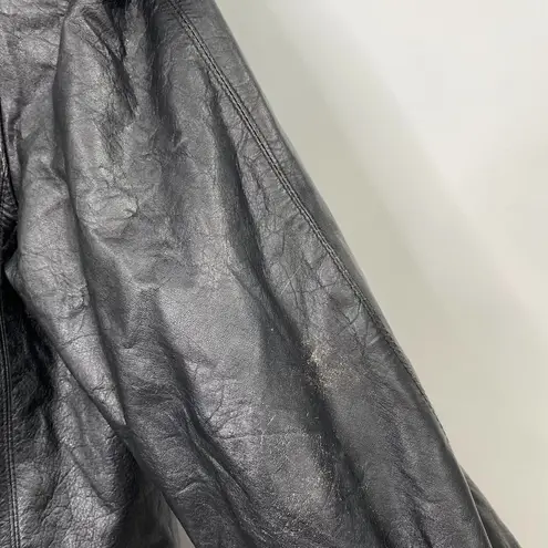 Vintage Leather Penny Lane Style Long Coat Black Real Fur Trim Womens Small