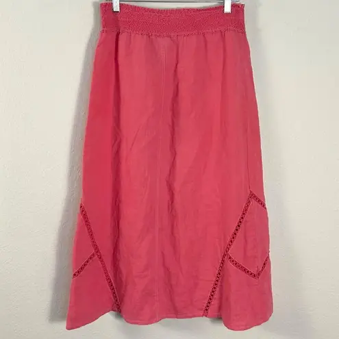 XCVI Vintage 90s Y2K Ramie Linen Midi Skirt Muted Cherry Red Crochet Medium