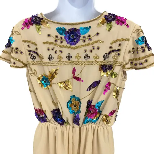 Maya Petite Women's Romper Beaded Sequins Floral Deep V