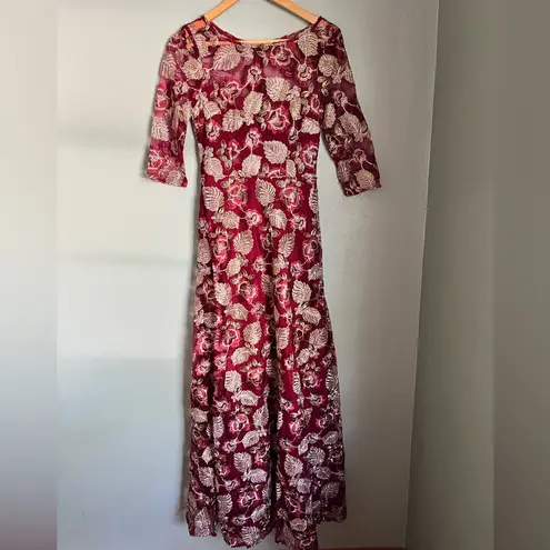 Maniju Elegant Red Floral Lace Dress