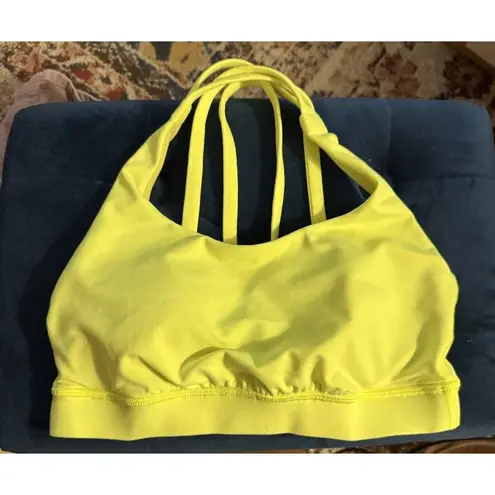 Lululemon Energy Bra Bright Yellow Size 4 Removable Pads Cross back Yoga Gym