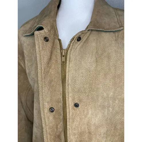 Suede Leather Jacket Womens M Tan Zip Up & Snap Flannel Lined 90s Y2K Western Size M