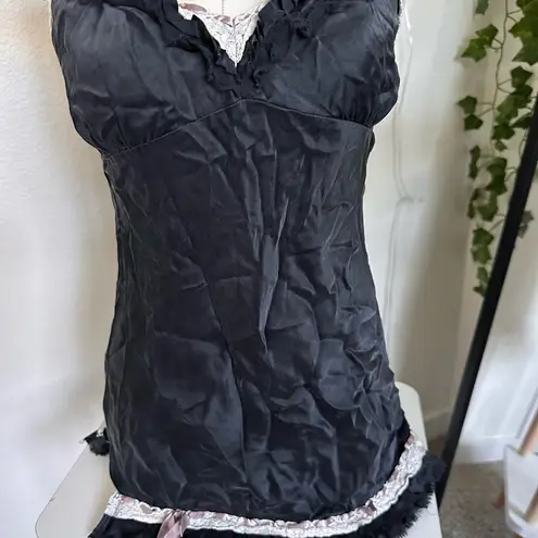 Vintage Gold Hawk 100% silk Slip with bows Size small Black