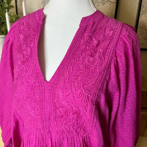 SUNDANCE Catalog Sakura Easy Dress Magenta Embroidered Boho Size Medium Pink