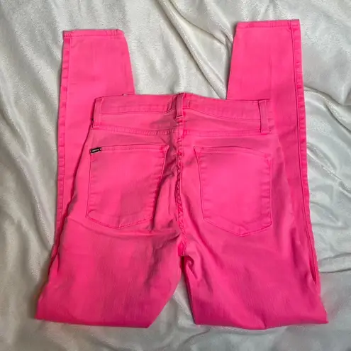 ALICE + OLIVIA Good High Rise Exposed Button Fly Jean Neon Pink Skinny Ankle 26