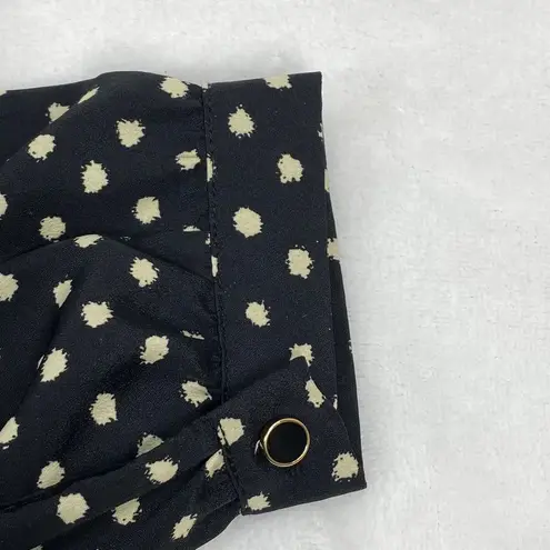Coincidence & Chance Crop Top S Black Cream Polka Dot LS Mock Neck Blouse
