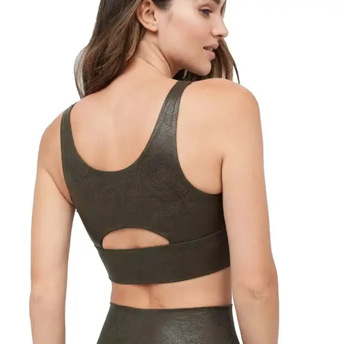 Aerie Offline by  Hugger Faux Leather Sports Bra Crackle Olive Daze Green Small