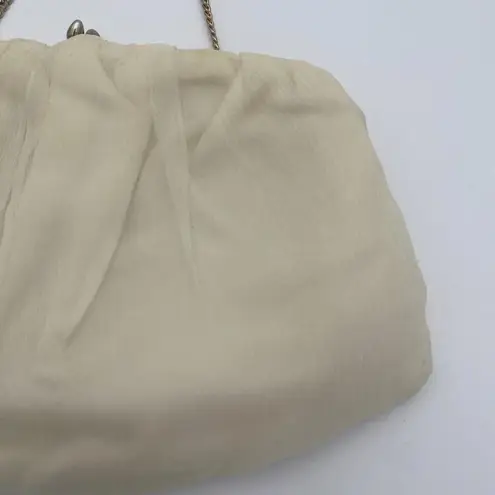 Vintage Cream Chiffon Fabric USA Clutch Evening Bag Gold Hardware Purse Orange