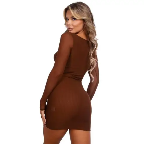 Tic Toc  Brown Long Sleeve Mesh Bodycon Mini / M NWOT