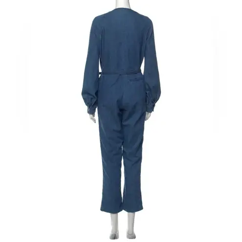 Rachel Comey Blue Chambray Long Balloon Sleeve Slit Jumpsuit sz 2