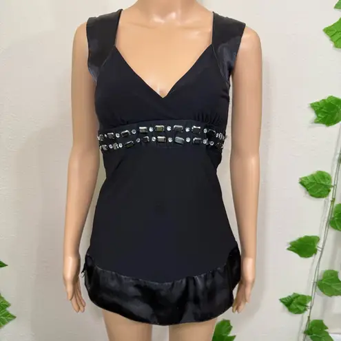 Siren Lily Black Sleeveless Top with Embellished Waist