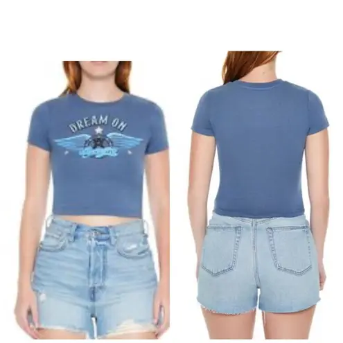 Aerosmith Dream On Blue Righstones Details Graphic Crop Top L