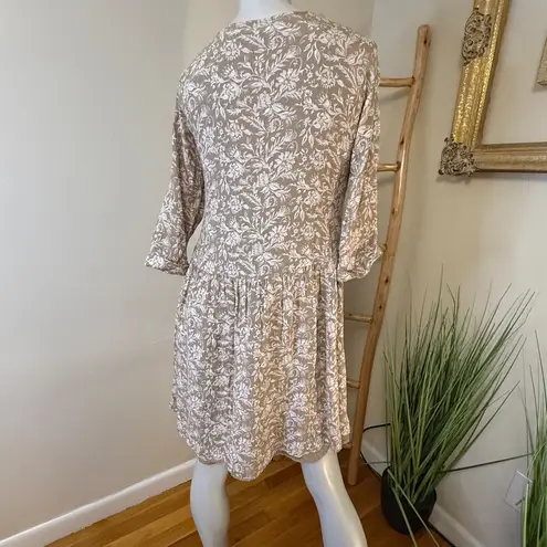 Garnet Hill Womens Taupe/Ivory Floral Bohemian Pocket Detail Dress Sz 08