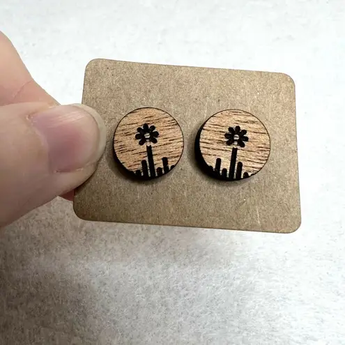 Handmade 3 Pack Wooden Engraved Stud Earrings
