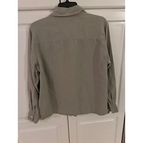 Units Women's Medium Green 100% Linen Long Sleeve Button Up Shirt Top