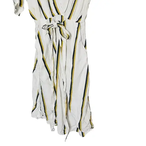 SANCIA Anika White Linen Blend Striped Waist Tie Midi Dress Size Medium