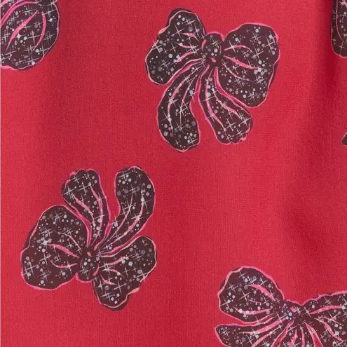 Saloni Tilly Ruffle Bib 100% Silk Long Sleeve Dress in Cherry Bows Red