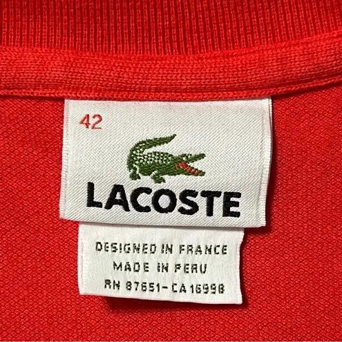 Lacoste  Women’s Red Slim Fit Short Sleeve 5 Button Polo Shirt Size 42 (LARGE)