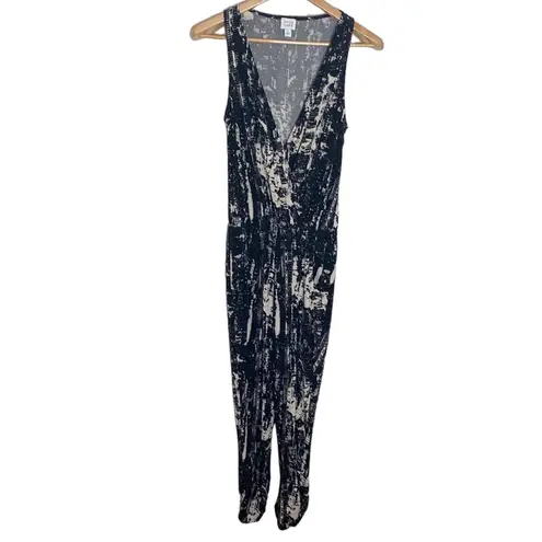 Peyton Jensen Ludlow surplice knit jumsuit in black and off white tie dye size S