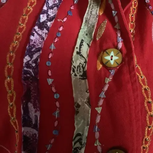 Coldwater Creek boho red embroidered jacket front button closure long sleeve