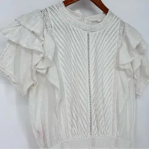 Maia Bergman Mery Dress White Eyelet Lace Mini Flutter Ruffle Layers Medium