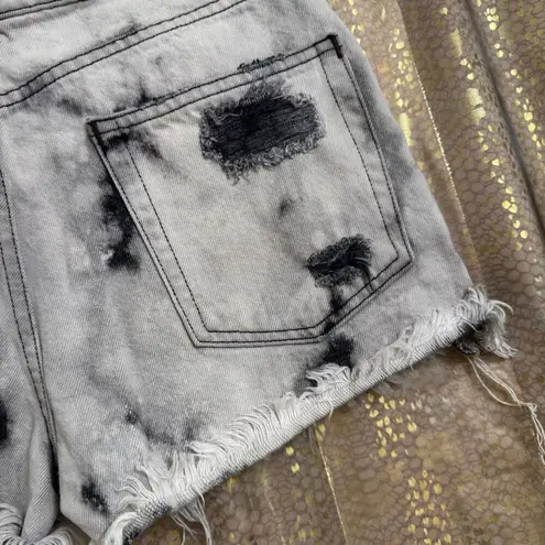 Alexander Wang Denim X Gray Black Tie Dye Distressed Jean Shorts Size 26