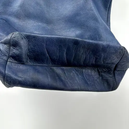 Baggu Tote Milled Leather Bag Handbag Natural Interior Pocket Navy Nubuck Blue